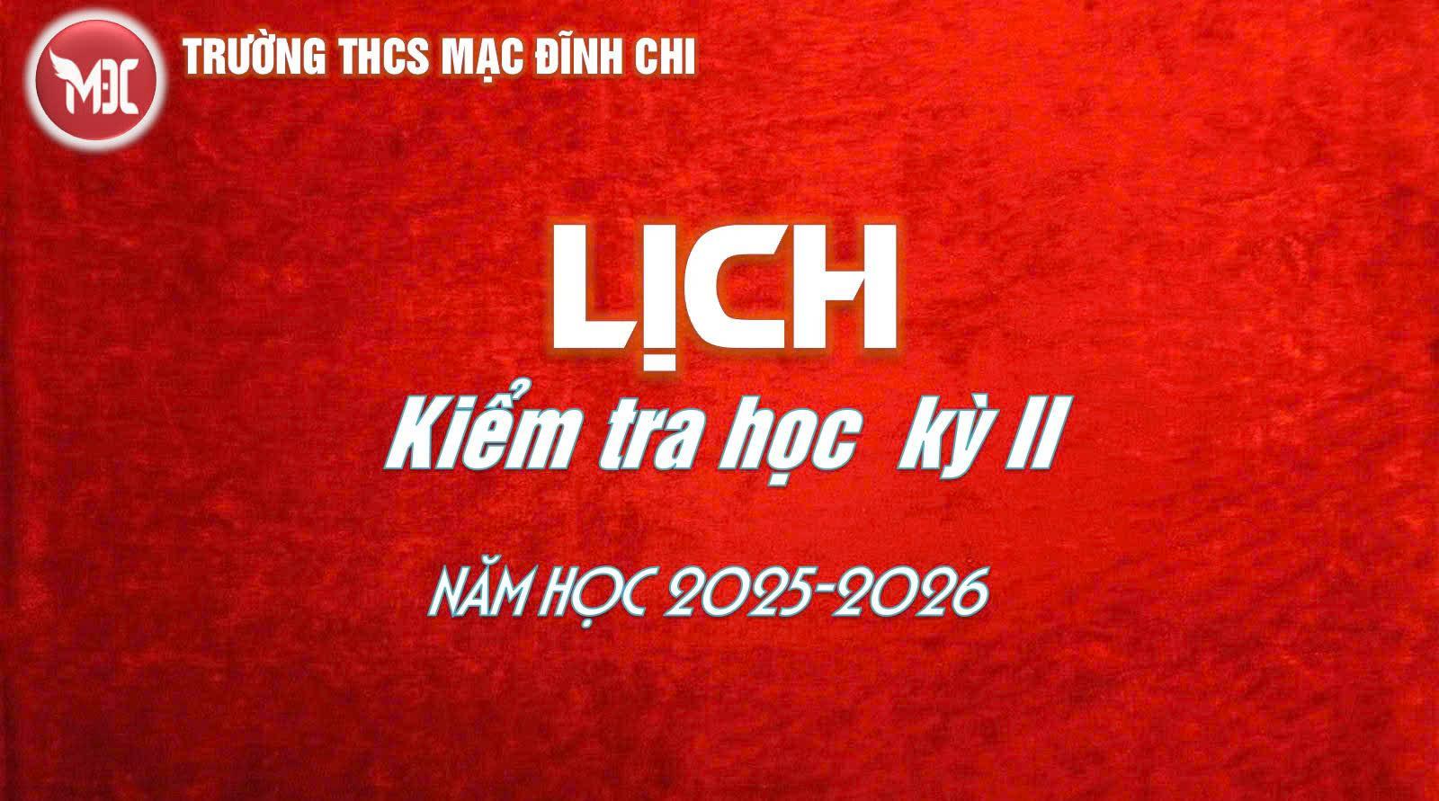 Lịch thi học kỳ II năm học 2025 - 2026